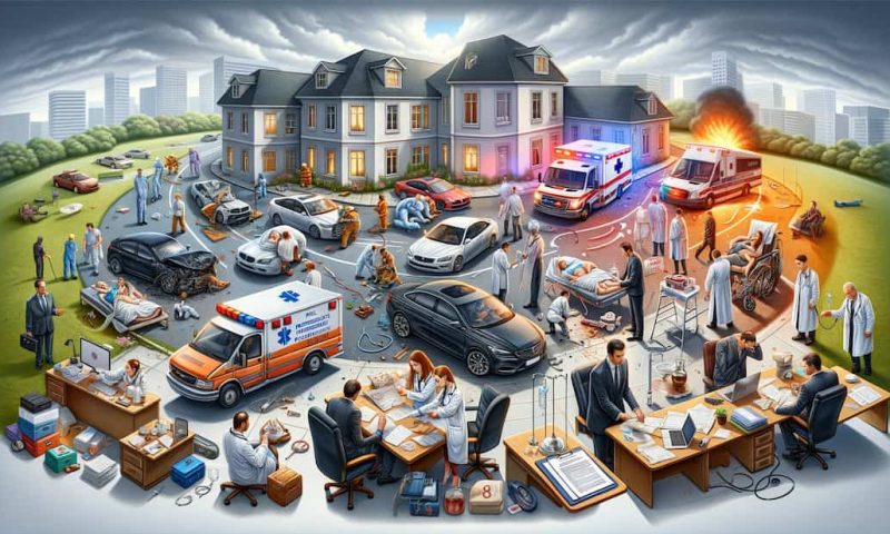 DALL·E 2024-03-22 12.36.18 – A wide, detailed illustration that encapsulates the complexities and key elements of Personal Injury Protection (PIP) insurance, highlighting the vari pip demand letter