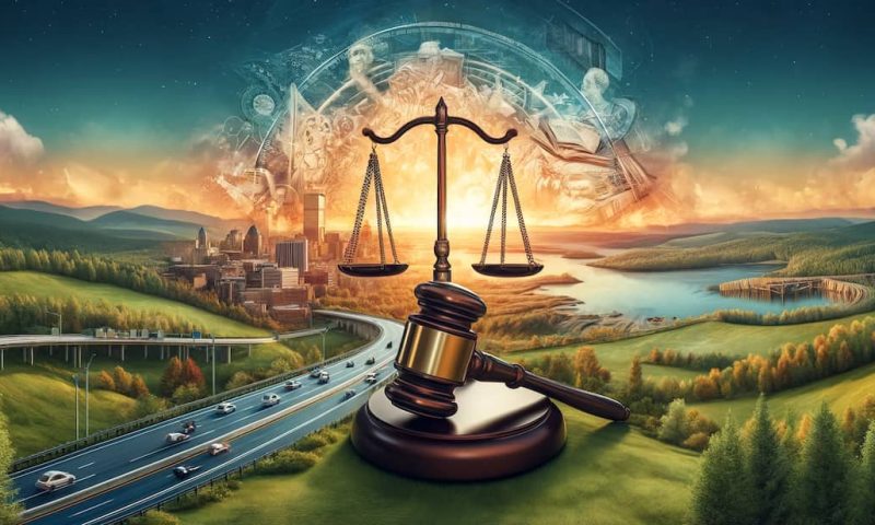 DALL·E 2024-04-03 10.04.28 – A serene and picturesque landscape of Massachusetts in the backdrop with an abstract representation of a car accident settlement. The scene is set in massachusetts car accident settlement