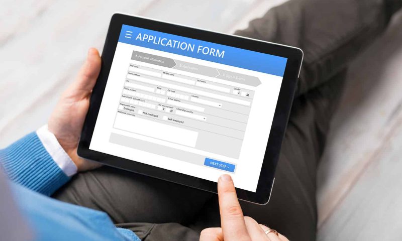 Sample application form on tablet computer Sample application form on tablet computer